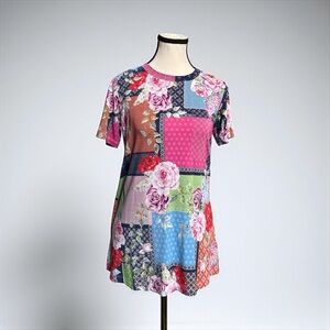 Johnny Was Multicolor Floral Patchwork Tee